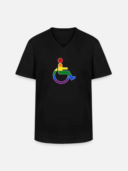 Sjove homoseksuelle kørestols regnbuetrøje - Klassisk herre T-shirt med V-udskæring - sort