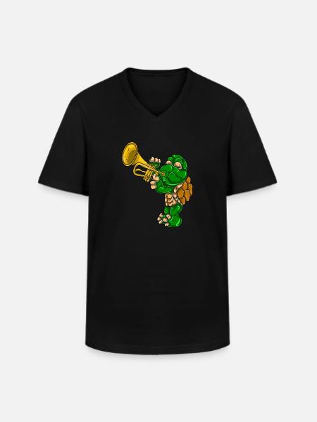 Turtle musician trumpet - Men's V-Neck T-Shirt - black
