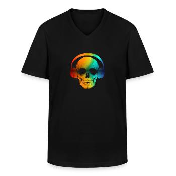 Skull DJ - Klasyczna koszulka męska z dekoltem w serek - czarny - Przód - AI Model Male 178 dark (178cm)