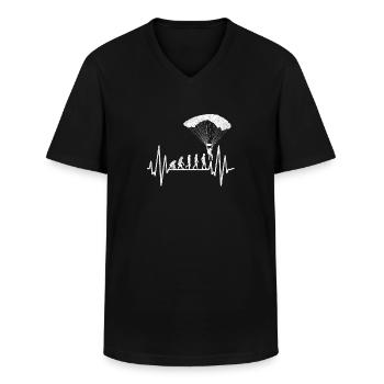 Parachute heartbeat parapente évolution - T-shirt col V Homme - noir - Devant - AI Model Male 178 dark (178cm)
