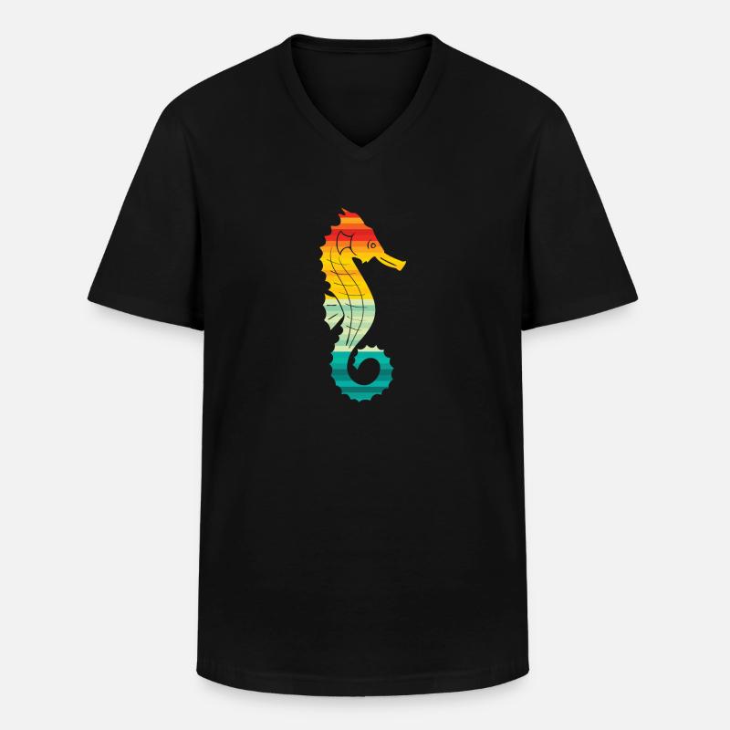 Retro Seepferdchen - Männer-T-Shirt mit V-Ausschnitt - Schwarz
