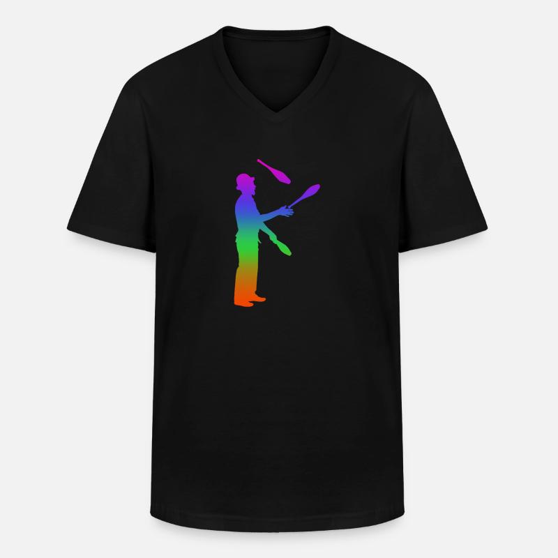 Jonglieren Regenbogen Silhuette - Männer-T-Shirt mit V-Ausschnitt - Schwarz
