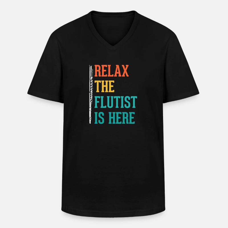 Flöte - Männer-T-Shirt mit V-Ausschnitt - Schwarz