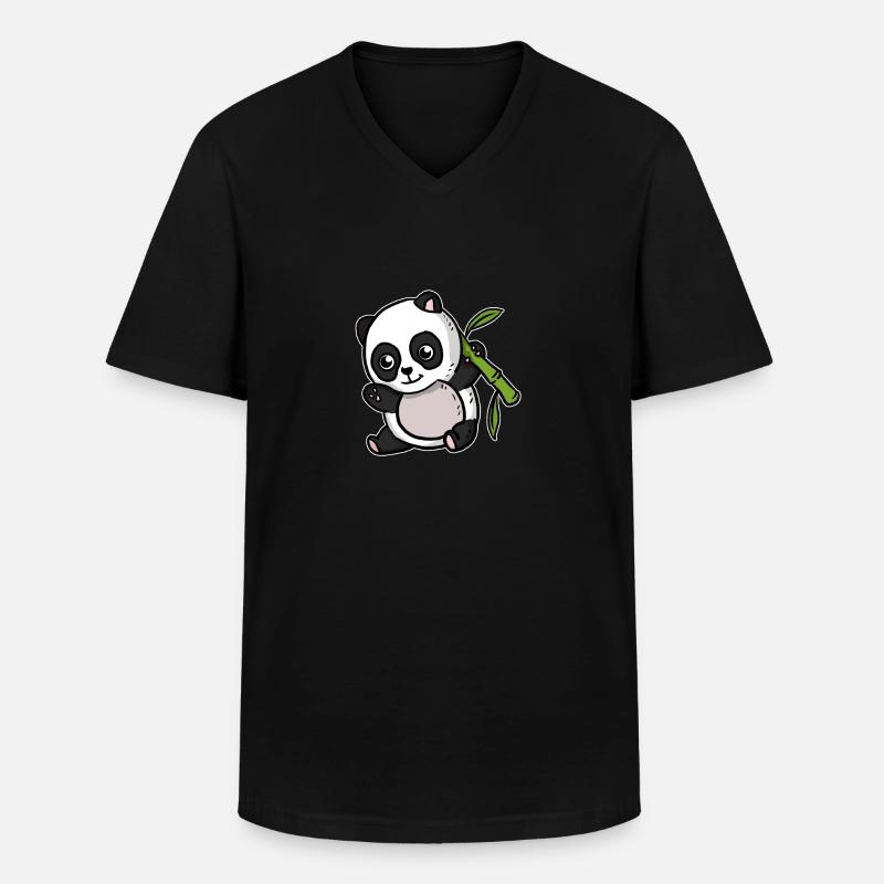 Cute Kawaii Panda Bear - Men's V-Neck T-Shirt - black