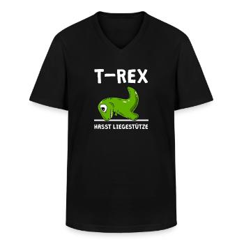 T-Rex hasst Liegestütze - Dinosaurier - Männer-T-Shirt mit V-Ausschnitt - Schwarz - Vorne - AI Model Male 178 dark (178cm)
