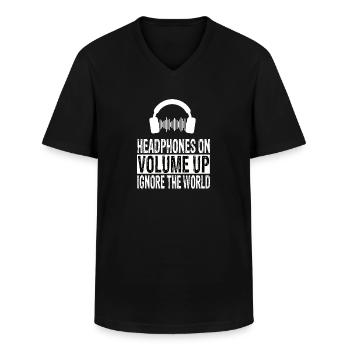 Headphones - Men's V-Neck T-Shirt - black - Front - AI Model Male 178 dark (178cm)