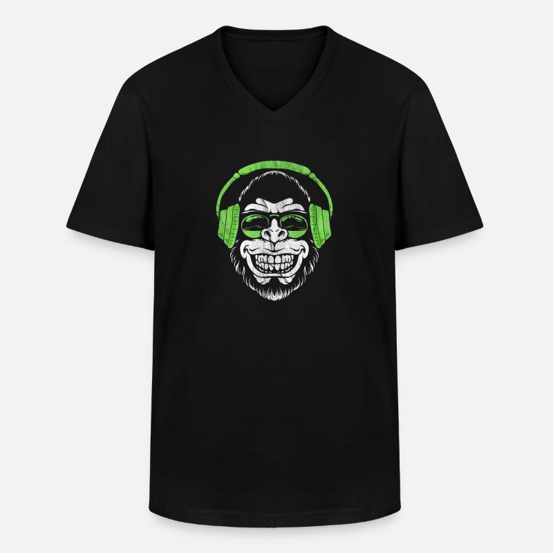 Monkey DJ monkey - Men's V-Neck T-Shirt - black