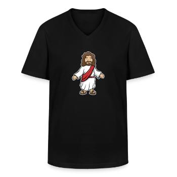 Jezus - Klasyczna koszulka męska z dekoltem w serek - czarny - Przód - AI Model Male 178 dark (178cm)