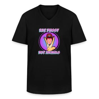 Lustig Eat Pussy Not Animals Tierschutz Geschenk - Männer-T-Shirt mit V-Ausschnitt - Schwarz - Vorne - AI Model Male 178 dark (178cm)