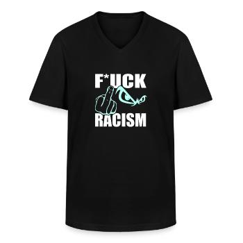 FCK Racism FCK NZS Against Right - T-shirt col V Homme - noir - Devant - AI Model Male 178 dark (178cm)