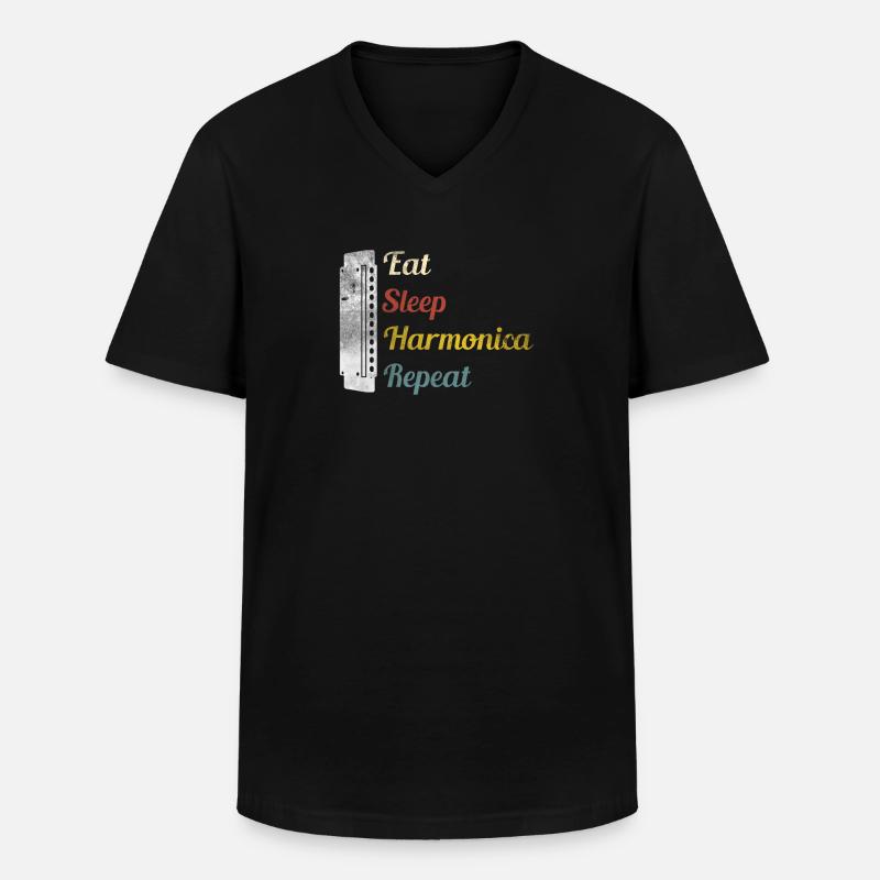 Eat Sleep Harmonica Repeat Mundharmonika - Männer-T-Shirt mit V-Ausschnitt - Schwarz
