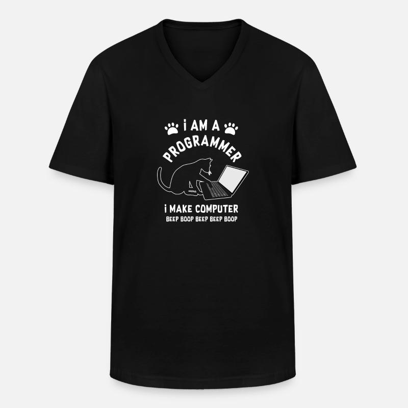 Programmer Cat Programmierer Computer Katze - Männer-T-Shirt mit V-Ausschnitt - Schwarz