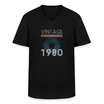 Vintage Vinyl Schallplatte 40. Geburtstag 1980 - Männer-T-Shirt mit V-Ausschnitt - Schwarz - Vorne - AI Model Male 178 dark (178cm)