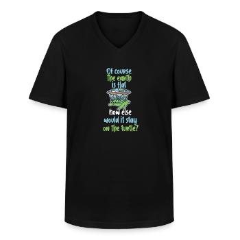 Flat earth turtle - Men's V-Neck T-Shirt - black - Front - AI Model Male 178 dark (178cm)