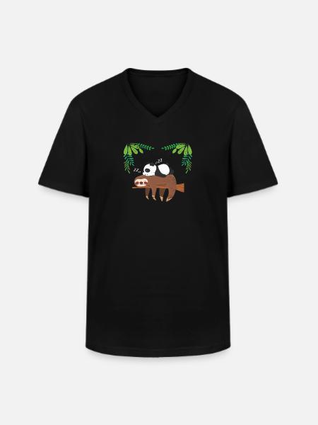 Sloth panda - Men's V-Neck T-Shirt - black