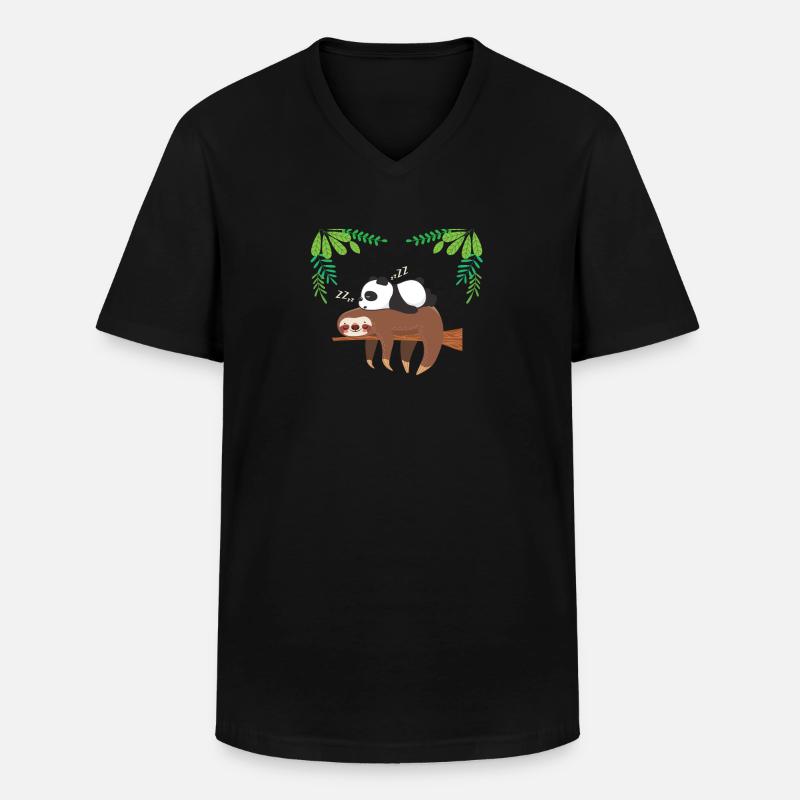 Faultier Panda Langschläfer - Männer-T-Shirt mit V-Ausschnitt - Schwarz