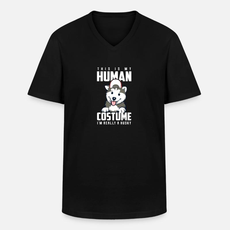 Husky - Männer-T-Shirt mit V-Ausschnitt - Schwarz