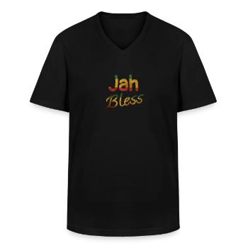 Jah bless la Jamaïque colorie Rasta en disant Rastafarian - T-shirt col V Homme - noir - Devant - AI Model Male 178 dark (178cm)