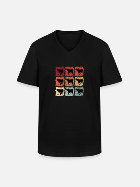 Rétro Pop Art Vache Taureau - T-shirt col V Homme - noir