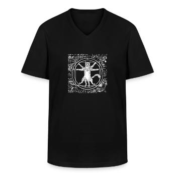 Leonardo Da Vinci Vitruvianer Katze Cat Geschenk - Männer-T-Shirt mit V-Ausschnitt - Schwarz - Vorne - AI Model Male 178 dark (178cm)