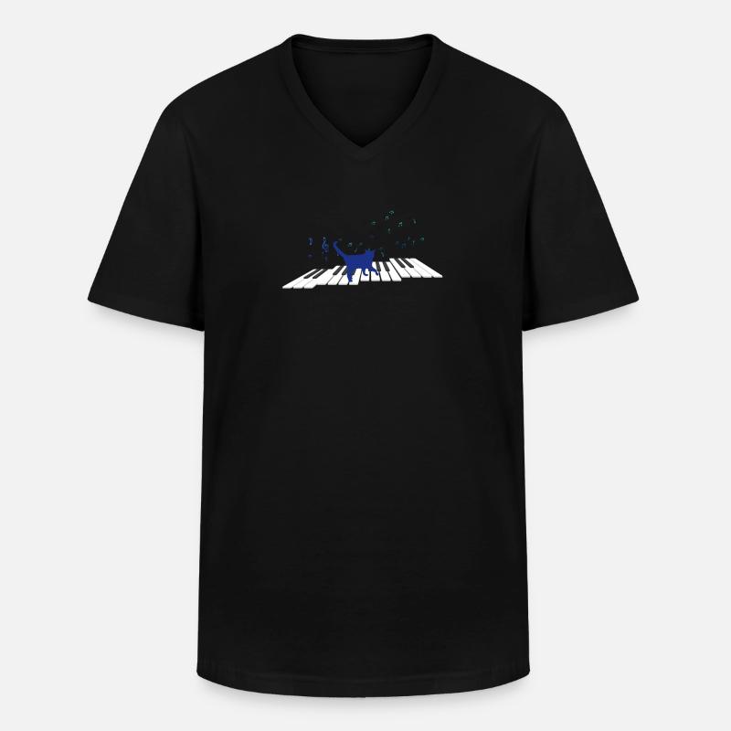Piano Katzer Instrument - Männer-T-Shirt mit V-Ausschnitt - Schwarz
