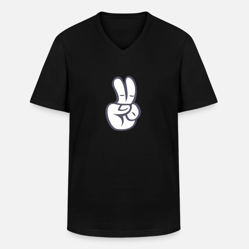 Peacezeichen Finger Comic - Männer-T-Shirt mit V-Ausschnitt - Schwarz