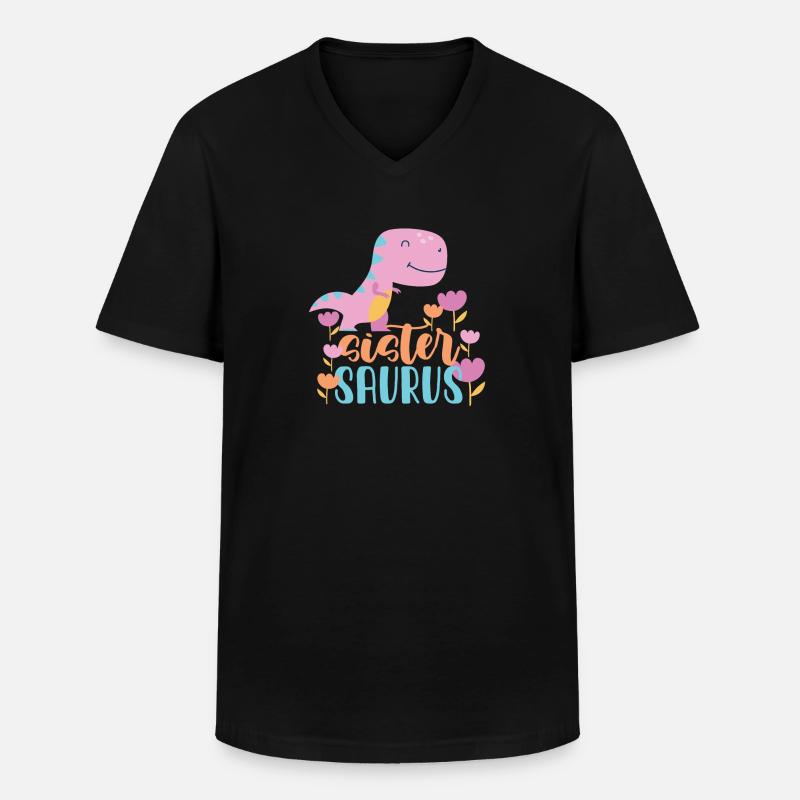 Schwester Saurus Geschenk für Mädchen - Männer-T-Shirt mit V-Ausschnitt - Schwarz
