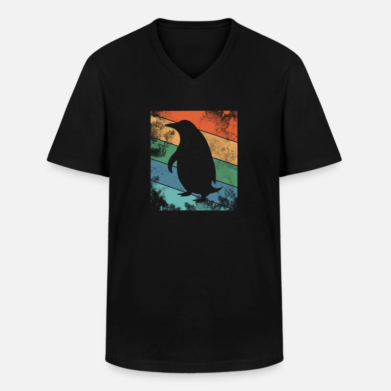 Retro Pinguin Bunt - Männer-T-Shirt mit V-Ausschnitt - Schwarz