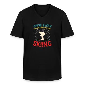 You're lucky skiing - skier saying - Men's V-Neck T-Shirt - black - Front - AI Model Male 178 dark (178cm)