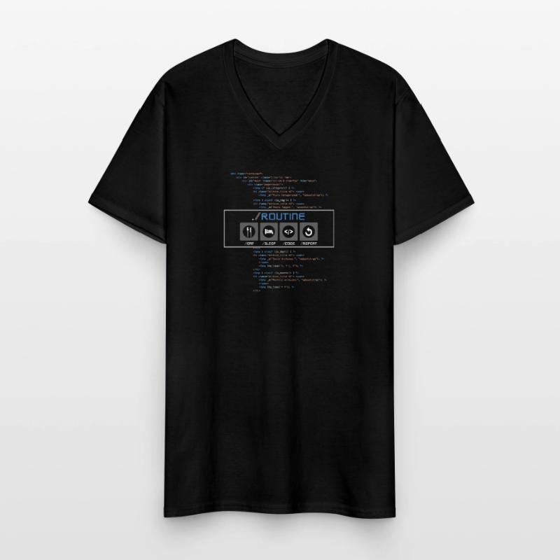 Manger, dormir, coder, répéter, une routine de développeur T-shirt col V Homme