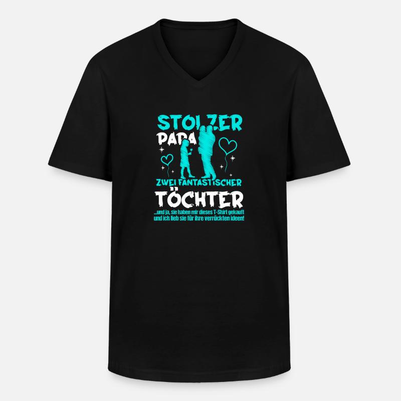Stolzer Papa zwei Töchter - Männer-T-Shirt mit V-Ausschnitt - Schwarz