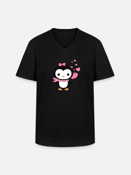 Sød pingvin med hjerte fejrer kærlighed - Klassisk herre T-shirt med V-udskæring - sort
