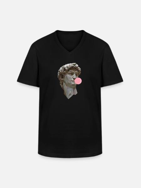 DAVID MICHELANGELO avec art de la statue de chewing-gum - T-shirt col V Homme - noir