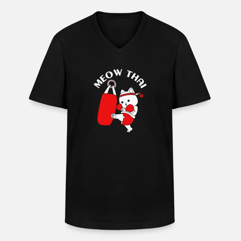 Thai Boxing Katze - Männer-T-Shirt mit V-Ausschnitt - Schwarz