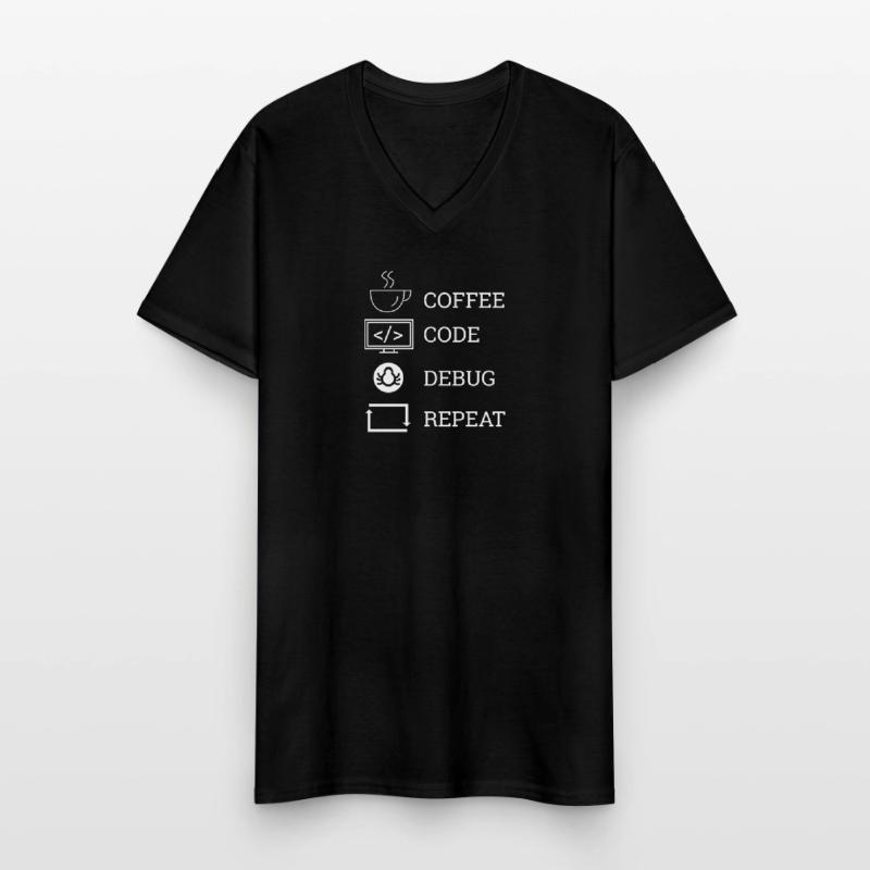 "Coffee Code Debug Repeat" | Programmierer Männer-T-Shirt mit V-Ausschnitt