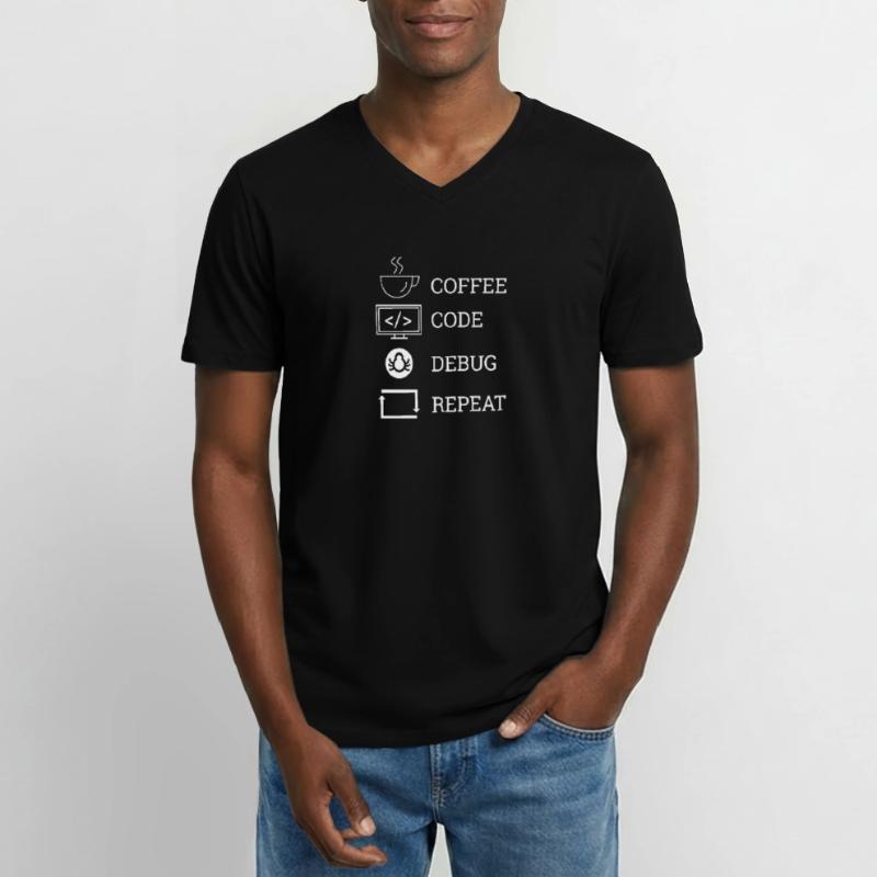 "Coffee Code Debug Repeat" | Programmierer Männer-T-Shirt mit V-Ausschnitt