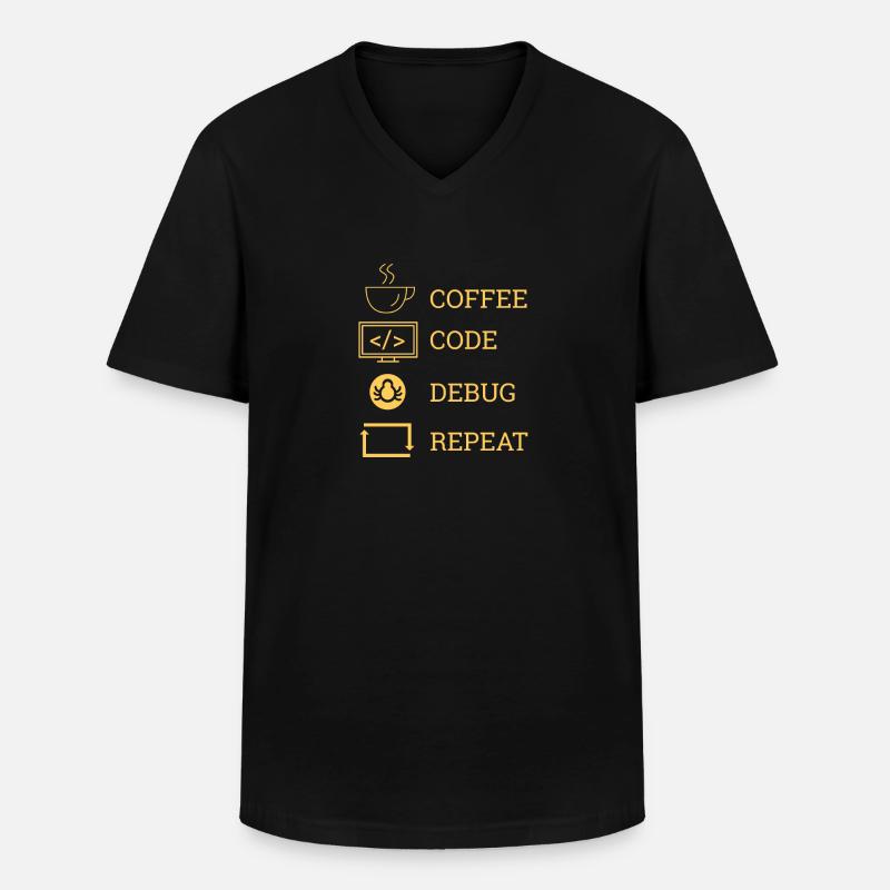 "Coffee Code Debug Repeat" | Programmierer - Männer-T-Shirt mit V-Ausschnitt - Schwarz