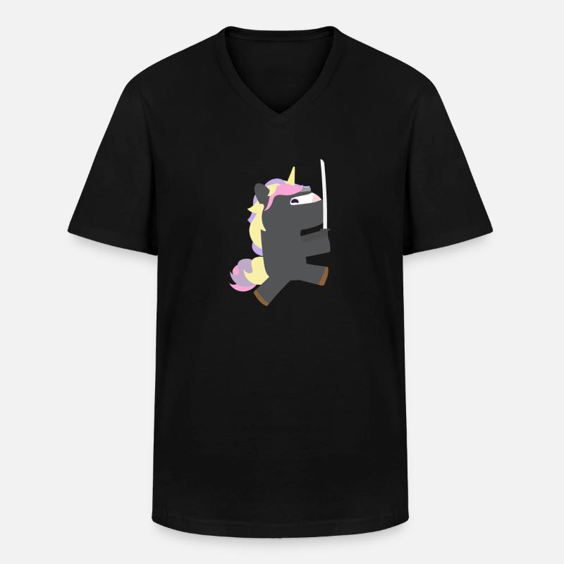 Ninja Einhorn - Männer-T-Shirt mit V-Ausschnitt - Schwarz