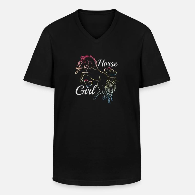 Pferdemädchen Regenbogen Silhouette Geschenkidee - Männer-T-Shirt mit V-Ausschnitt - Schwarz