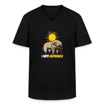 I Hate Morning Sloth Morning Muffle - Men's V-Neck T-Shirt - black - Front - AI Model Male 178 dark (178cm)