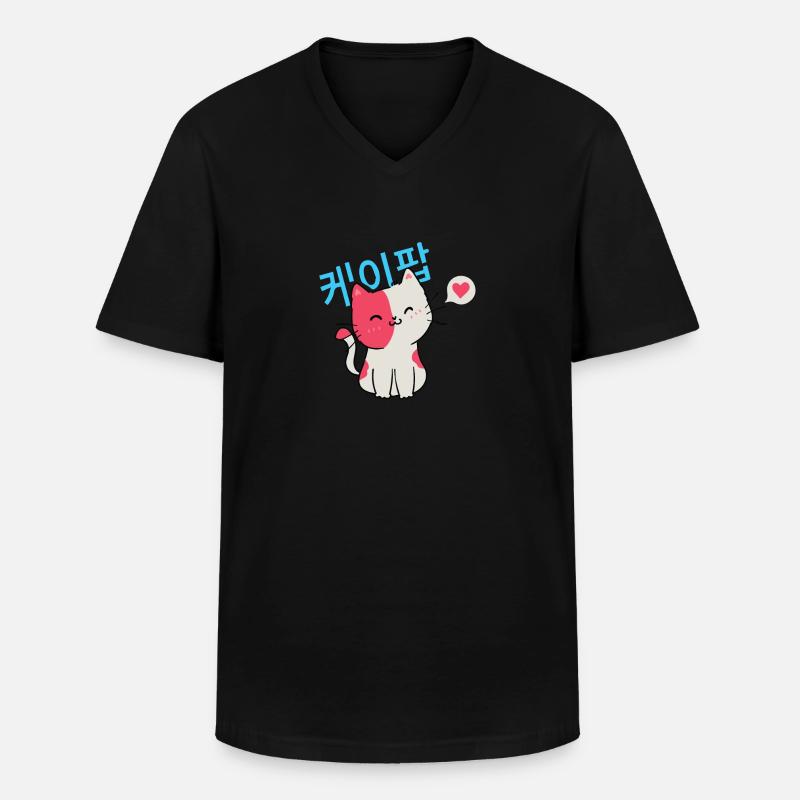 Kpop Cat Corea... K-Pop - Maglietta da uomo classica con scollo a V - nero