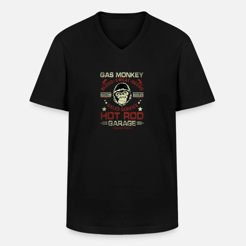 Monkey Garage Crossed Pistons Ribbon Distressed - Männer-T-Shirt mit V-Ausschnitt - Schwarz