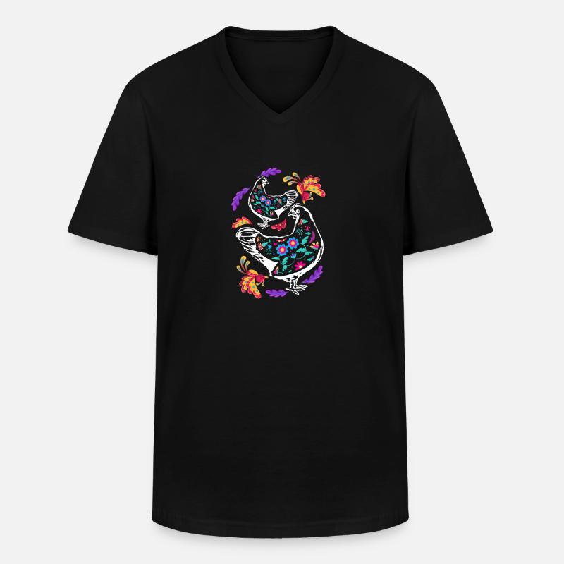 Bunte Hühner - Männer-T-Shirt mit V-Ausschnitt - Schwarz