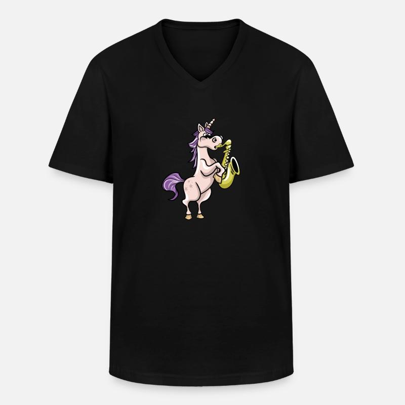 Saxophonist Einhorn - Männer-T-Shirt mit V-Ausschnitt - Schwarz