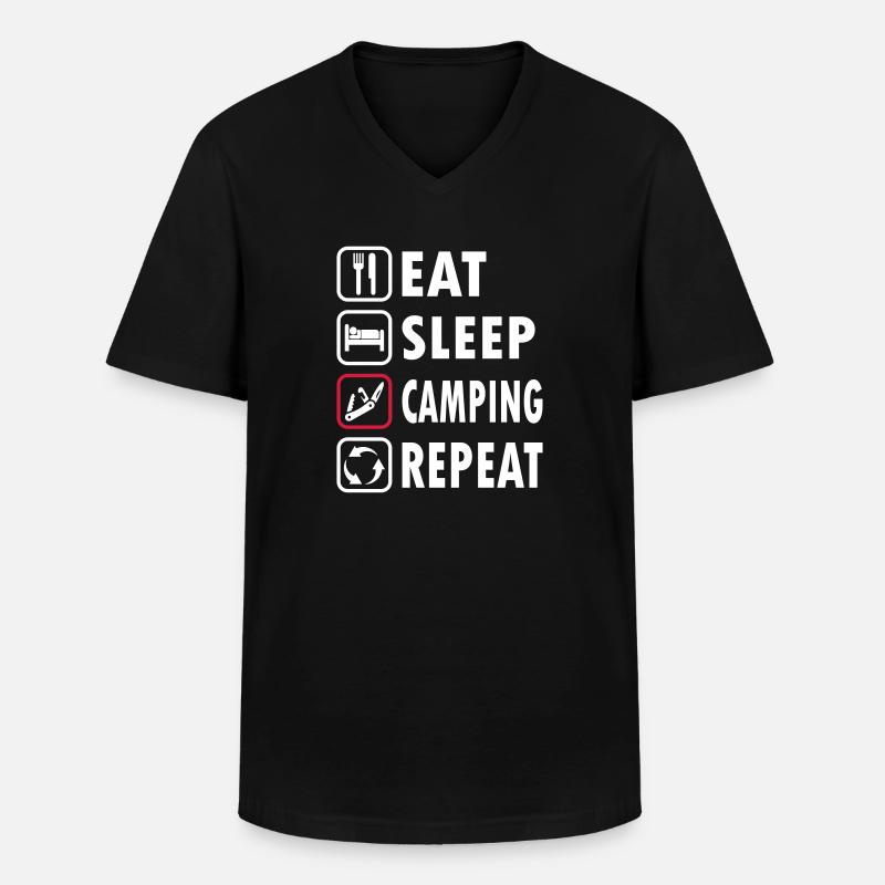 Eat Sleep Camping Repeat - Männer-T-Shirt mit V-Ausschnitt - Schwarz