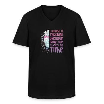 Enseignante - T-shirt col V Homme - noir - Devant - AI Model Male 178 dark (178cm)