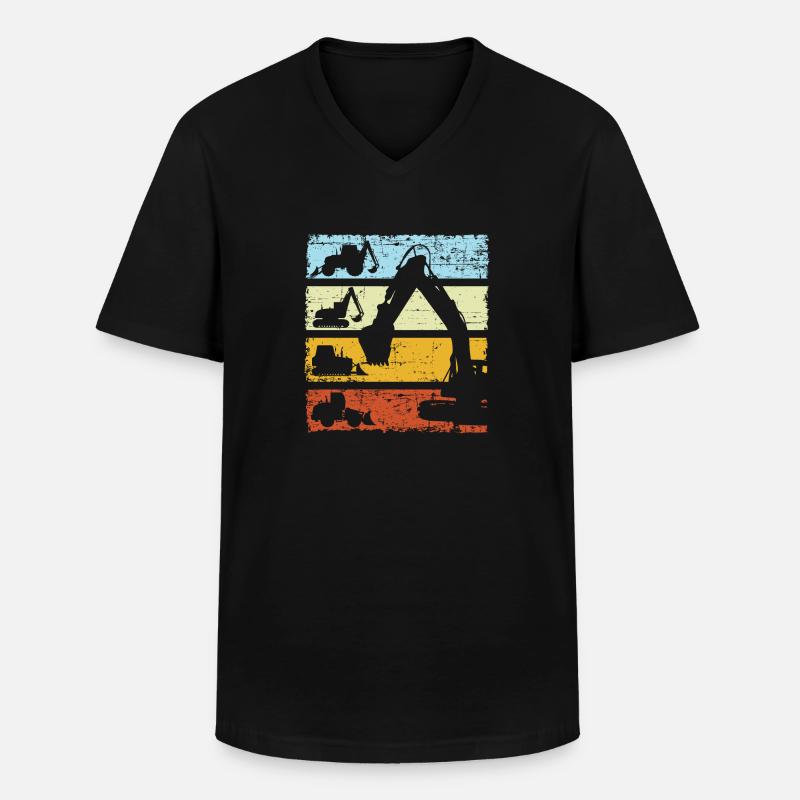 Bagger Baggerfahrer Baustelle Retro Bauarbeiter - Männer-T-Shirt mit V-Ausschnitt - Schwarz