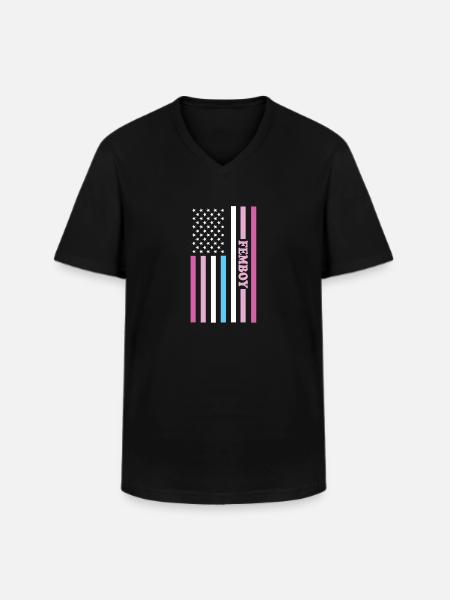 Femboy LGBTQ Rainbow Gay Pride American Flag Queer - Men's V-Neck T-Shirt - black