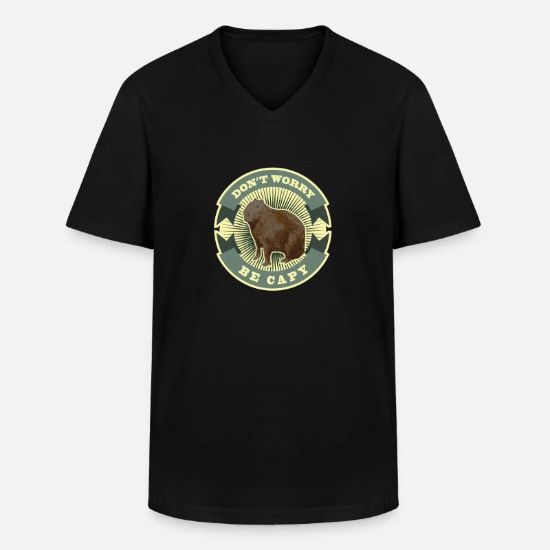 Capybara Dont Worry - Männer-T-Shirt mit V-Ausschnitt - Schwarz