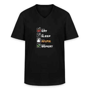 Eat Sleep Anime Repeat Kawaii Japanese Manga Fan - Men's V-Neck T-Shirt - black - Front - AI Model Male 178 dark (178cm)